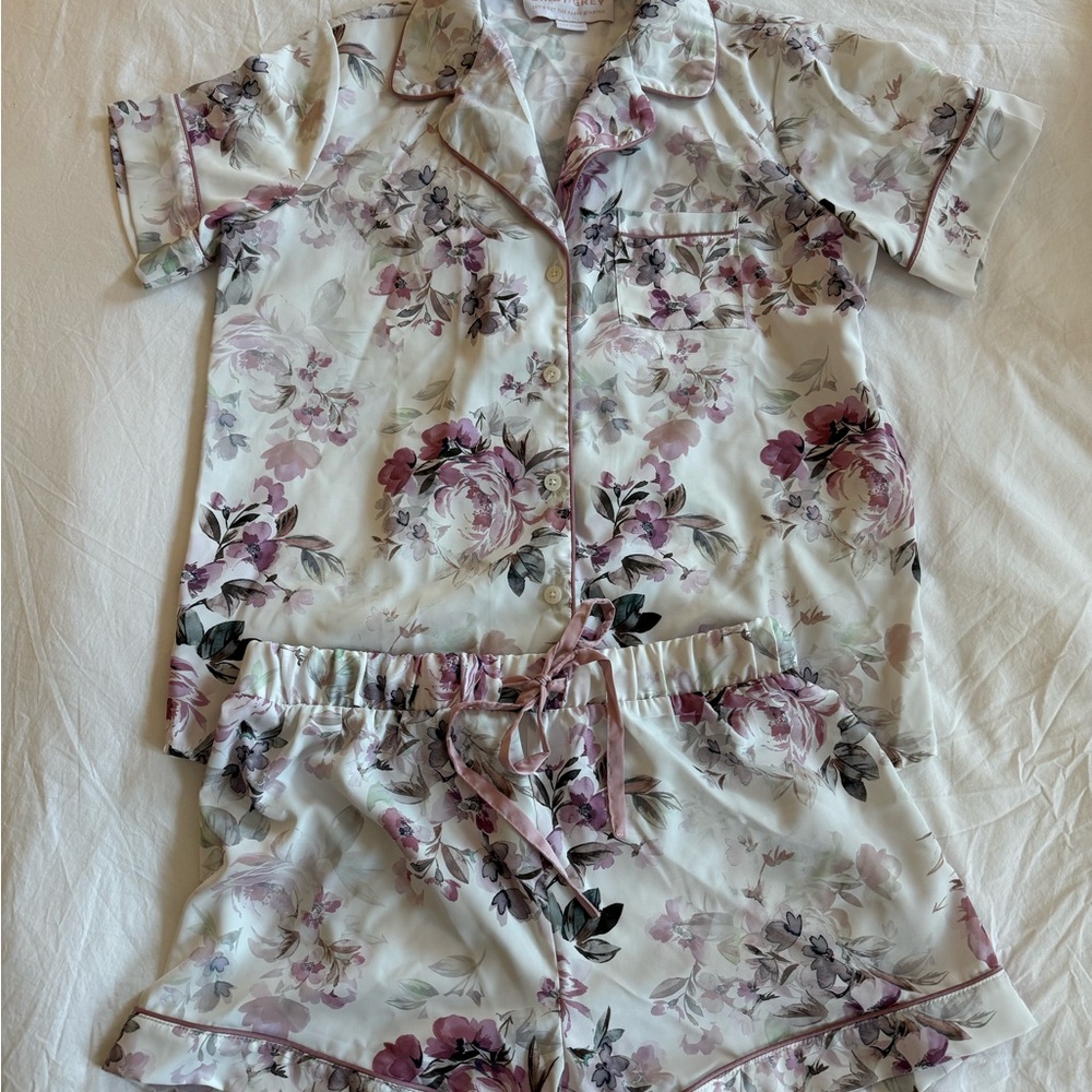 Birdy Grey Floral Pajama Set - Size Small - Dusty Pink Peonies